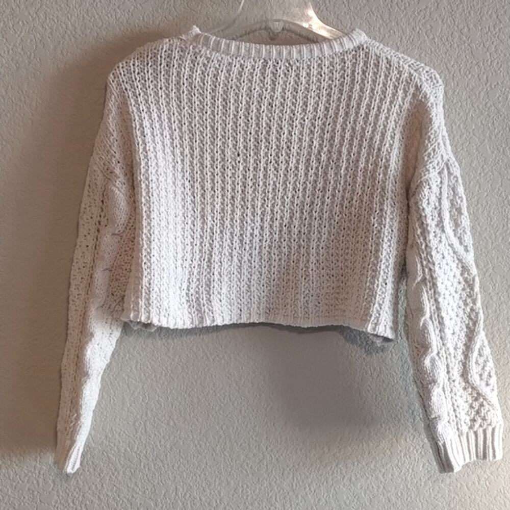 Papermoon NNT Cora Cropped Cable Thick Loose Knit Ivory Crewneck Sweater S - Picture 7 of 15
